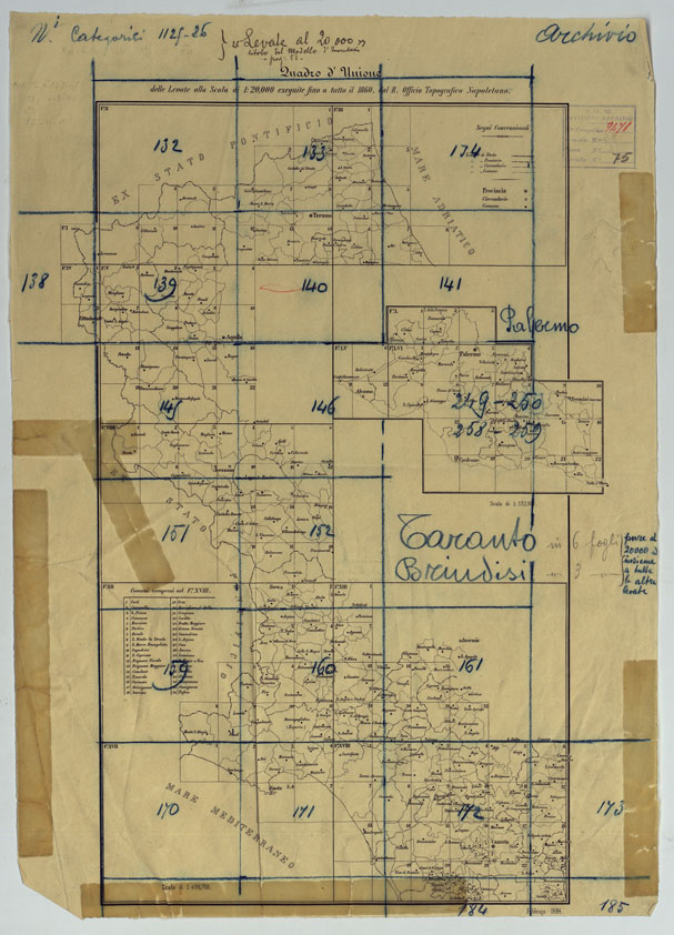 (N:2001) TAVOLETTE AL 20.000 PER LA CARTA DEL REGNO DI NAPOLI - QUADRO D'UNIONE SCRITTO A MANO. (CA006232) Carte e stampe antiche: riproduzione a colori su carta (formato A2)