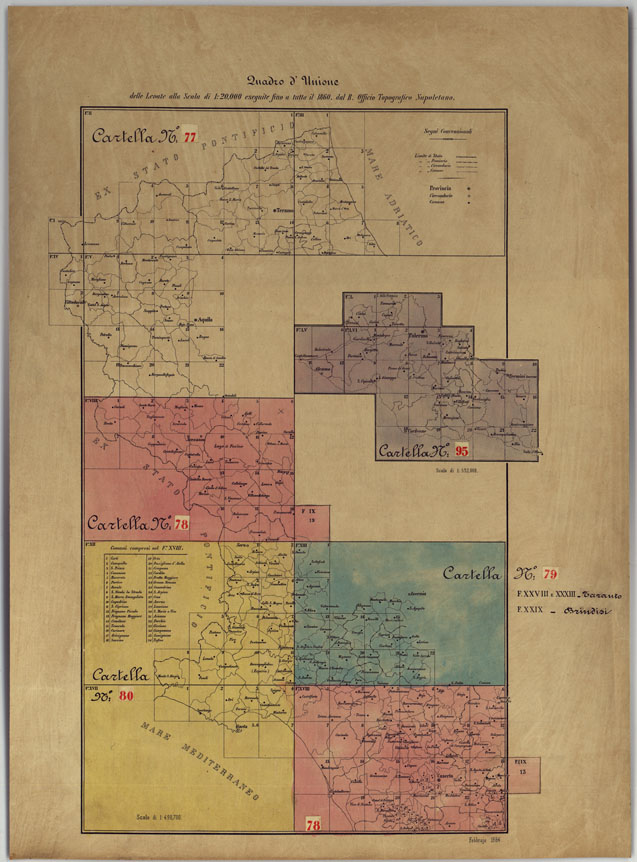 (N:24914) TAVOLETTE AL 20.000 PER LA CARTA DEL REGNO DI NAPOLI - QUADRO D'UNIONE DEI RILIEVI DELLA PARTE NORD-OVEST DELLE PROVINCIE NAPOLITANE. (CA006330) Carte e stampe antiche: riproduzione a colori su carta (formato A2)