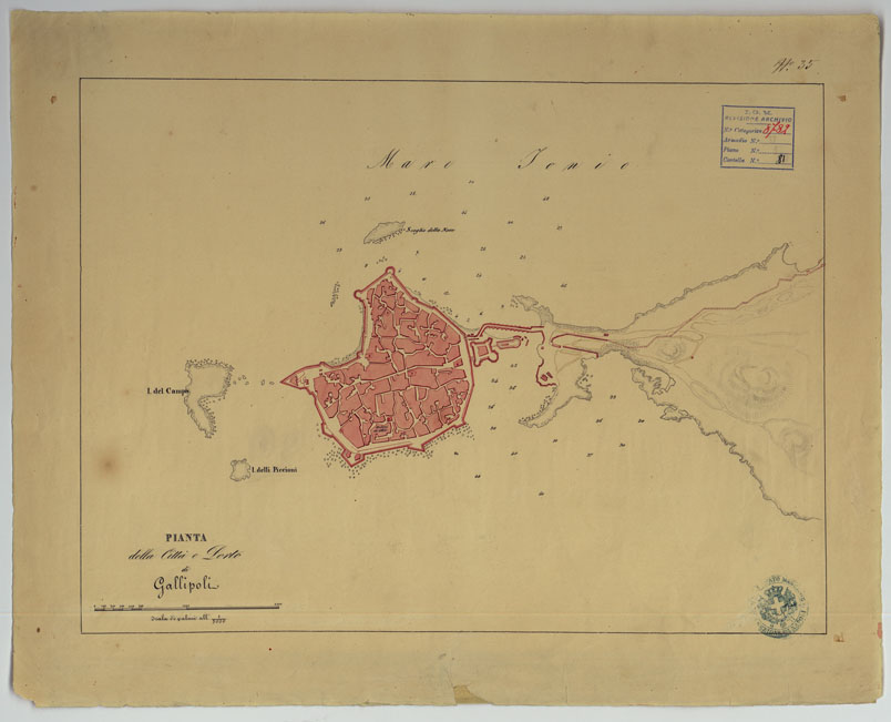 (N:9955) PIANTA DELLA CITTA' E PORTO DI GALLIPOLI - N. 35 (CA006723) Carte e stampe antiche: riproduzione a colori su carta (formato A2)