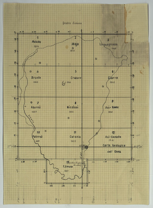 (N:9811) CARTA GEOLOGICA DELL' ETNA - Quadro d'Unione (CA007224) Carte e stampe antiche: riproduzione a colori su carta (formato A2)