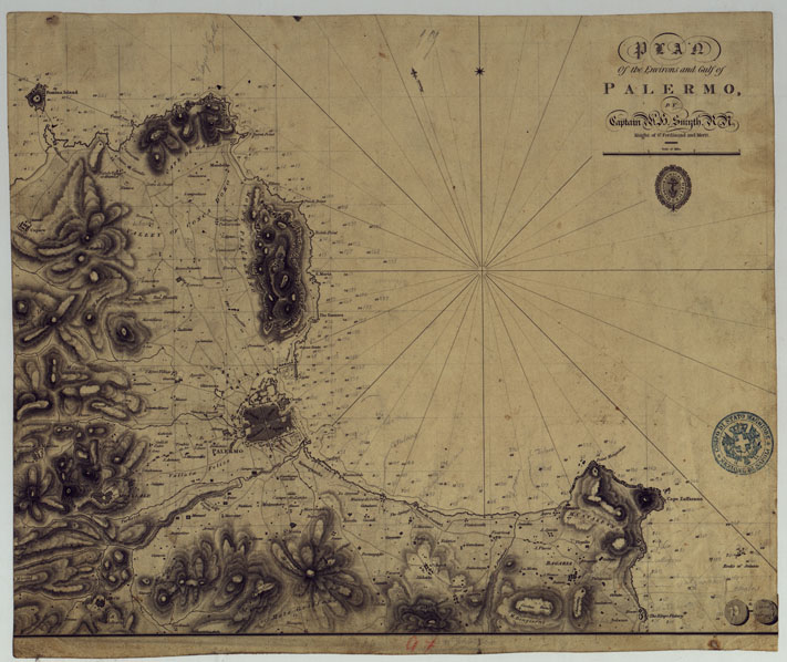 (N:15871) PLAN OF THE ENVIRONS AND GULF OF PALERMO, BY CAPTAIN W.H. SMYTH R.M. KNIGHT OF S.T. FERDINAND AND MERIT. (CA007305) Carte e stampe antiche: riproduzione a colori su carta (formato A2)