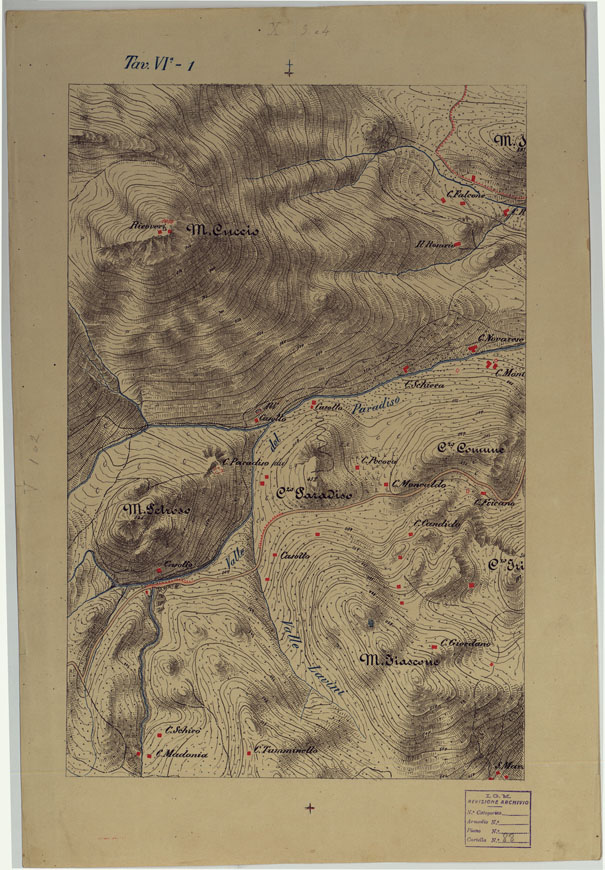 (N:9533) CARTA DEI DINTORNI DI PALERMO ALLA SCALA DI 1 A 10.000 PER LEMANOVRE SULLA CARTA ESEGUITA MEDIANTE INGRANDIMENTO GEOMETRICO DELLA CARTA AL 50.000, RIVEDUTA E COMPLETATA IN OGNI PARTE SUL TERRENO, CON STRUMENTI PER LEVATE SPEDITIVE - TAVOLA VI 1. (CA007331) Carte e stampe antiche: riproduzione a colori su carta (formato A2)