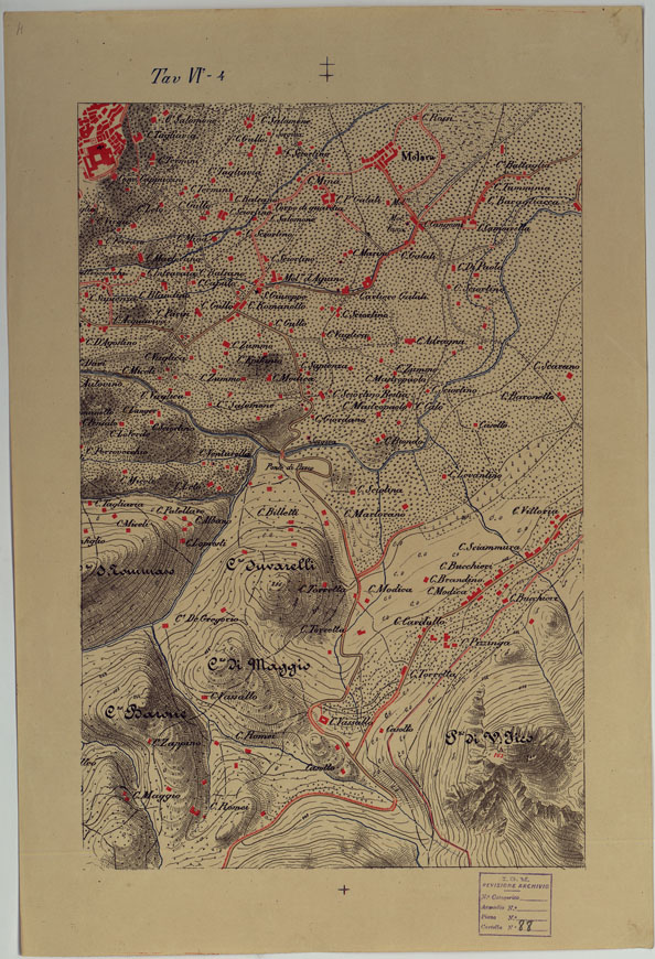 (N:9536) CARTA DEI DINTORNI DI PALERMO ALLA SCALA DI 1 A 10.000 PER LEMANOVRE SULLA CARTA ESEGUITA MEDIANTE INGRANDIMENTO GEOMETRICO DELLA CARTA AL 50.000, RIVEDUTA E COMPLETATA IN OGNI PARTE SUL TERRENO, CON STRUMENTI PER LEVATE SPEDITIVE - TAVOLA VI 4. (CA007334) Carte e stampe antiche: riproduzione a colori su carta (formato A2)