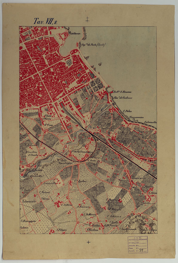 (N:9538) CARTA DEI DINTORNI DI PALERMO ALLA SCALA DI 1 A 10.000 PER LEMANOVRE SULLA CARTA ESEGUITA MEDIANTE INGRANDIMENTO GEOMETRICO DELLA CARTA AL 50.000, RIVEDUTA E COMPLETATA IN OGNI PARTE SUL TERRENO, CON STRUMENTI PER LEVATE SPEDITIVE - TAVOLA VII 2. (CA007336) Carte e stampe antiche: riproduzione a colori su carta (formato A2)
