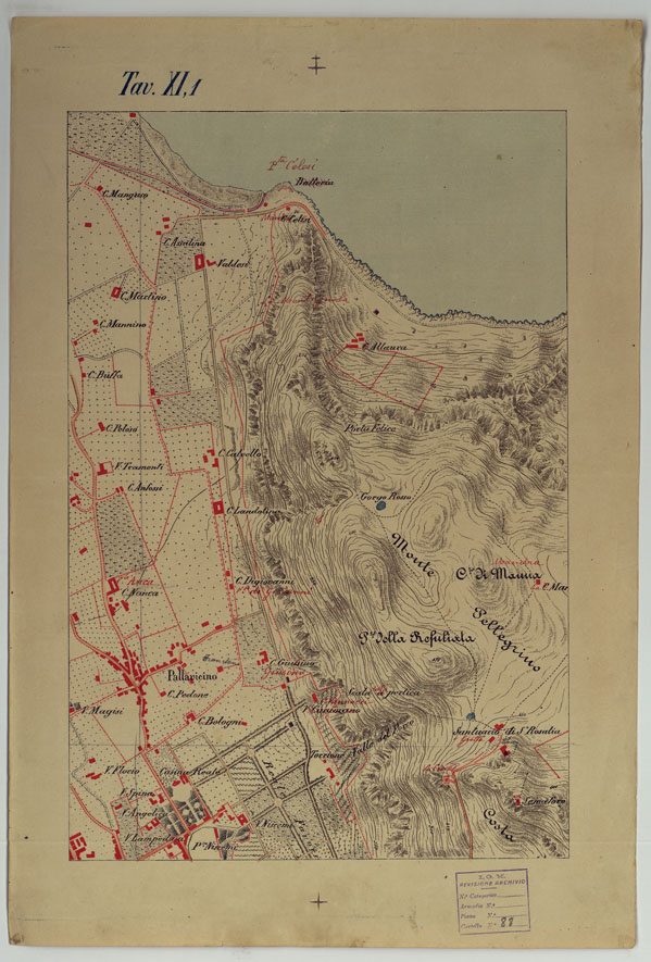(N:9549) CARTA DEI DINTORNI DI PALERMO ALLA SCALA DI 1 A 10.000 PER LEMANOVRE SULLA CARTA ESEGUITA MEDIANTE INGRANDIMENTO GEOMETRICO DELLA CARTA AL 50.000, RIVEDUTA E COMPLETATA IN OGNI PARTE SUL TERRENO, CON STRUMENTI PER LEVATE SPEDITIVE  - TAVOLA XI 1. (CA007351) Carte e stampe antiche: riproduzione a colori su carta (formato A2)