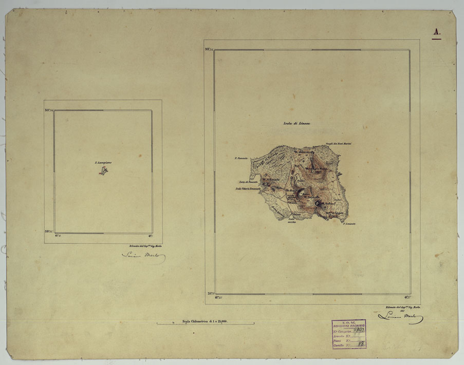 (N:11591) ISOLE DI LINOSA E LAMPIONE - FOGLIO A. (CA007393) Carte e stampe antiche: riproduzione a colori su carta (formato A2)
