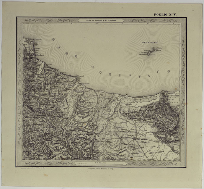 (N:14570) CARTA DELLE PROVINCE NAPOLITANE IN FOGLI 25 FOTOINCISA COL PROCEDIMENTO DEL GENERALE AVET ALLA SCALA DI 1:250.000 PUBBLICATA DALL'ISTITUTO TOPOGRAFICO MILITARE, 1874 - FOGLIO V. (CA007527) Carte e stampe antiche: riproduzione a colori su carta (formato A2)