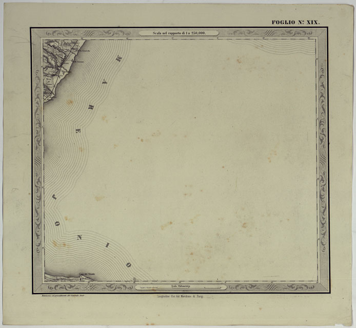 (N:14577) CARTA DELLE PROVINCE NAPOLITANE IN FOGLI 25 FOTOINCISA COL PROCEDIMENTO DEL GENERALE AVET ALLA SCALA DI 1:250.000 PUBBLICATA DALL'ISTITUTO TOPOGRAFICO MILITARE, 1874 - FOGLIO XIX. (CA007536) Carte e stampe antiche: riproduzione a colori su carta (formato A2)
