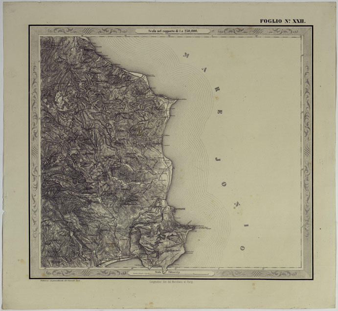 (N:14580) CARTA DELLE PROVINCE NAPOLITANE IN FOGLI 25 FOTOINCISA COL PROCEDIMENTO DEL GENERALE AVET ALLA SCALA DI 1:250.000 PUBBLICATA DALL'ISTITUTO TOPOGRAFICO MILITARE, 1874 - FOGLIO XXII. (CA007538) Carte e stampe antiche: riproduzione a colori su carta (formato A2)