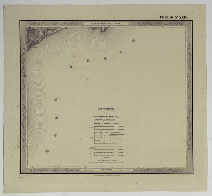 (N:14582) CARTA DELLE PROVINCE NAPOLITANE IN FOGLI 25 FOTOINCISA COL PROCEDIMENTO DEL GENERALE AVET ALLA SCALA DI 1:250.000 PUBBLICATA DALL'ISTITUTO TOPOGRAFICO MILITARE, 1874 - FOGLIO XXIV. (CA007540) Carte e stampe antiche: riproduzione a colori su carta (formato A2)