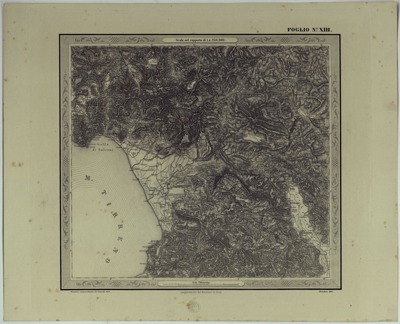 (N:25177) CARTA DELLE PROVINCE NAPOLITANE IN FOGLI 25 FOTOINCISA COL PROCEDIMENTO DEL GENERALE AVET ALLA SCALA DI 1:250.000 COPIA COMPLETA RIVEDUTA DAL 1882 AL 1884 PUBBLICATA DALL'ISTITUTO TOPOGRAFICO MILITARE, 1874 - FOGLIO XIII. (CA007555) Carte e stampe antiche: riproduzione a colori su carta (formato A2)