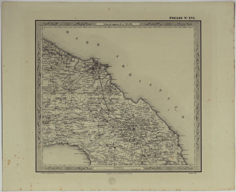 (N:25180) CARTA DELLE PROVINCE NAPOLITANE IN FOGLI 25 FOTOINCISA COL PROCEDIMENTO DEL GENERALE AVET ALLA SCALA DI 1:250.000 COPIA COMPLETA RIVEDUTA DAL 1882 AL 1884 PUBBLICATA DALL'ISTITUTO TOPOGRAFICO MILITARE, 1874 - FOGLIO XVI. (CA007558) Carte e stampe antiche: riproduzione a colori su carta (formato A2)