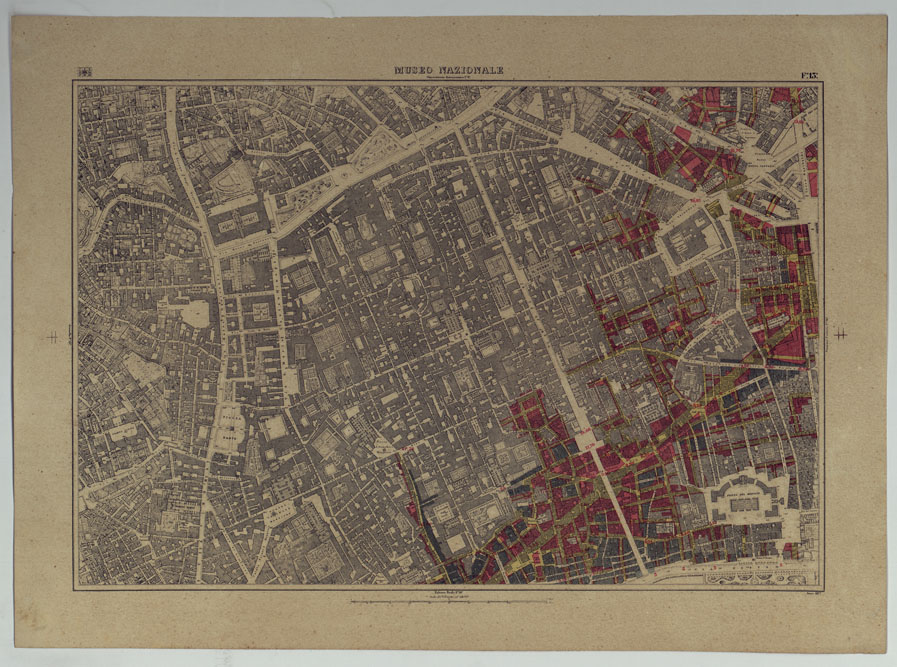 (N:25234) PIANTA TOPOGRAFICA DELLA CITTA' DI NAPOLI ALLA SCALA DI 1:4.000 EDIZIONE CON APPROVAZIONE PER AGGIORNAMENTI CATASTALI - FOGLIO 13 MUSEO NAZIONALE. (CA007638) Carte e stampe antiche: riproduzione a colori su carta (formato A2)