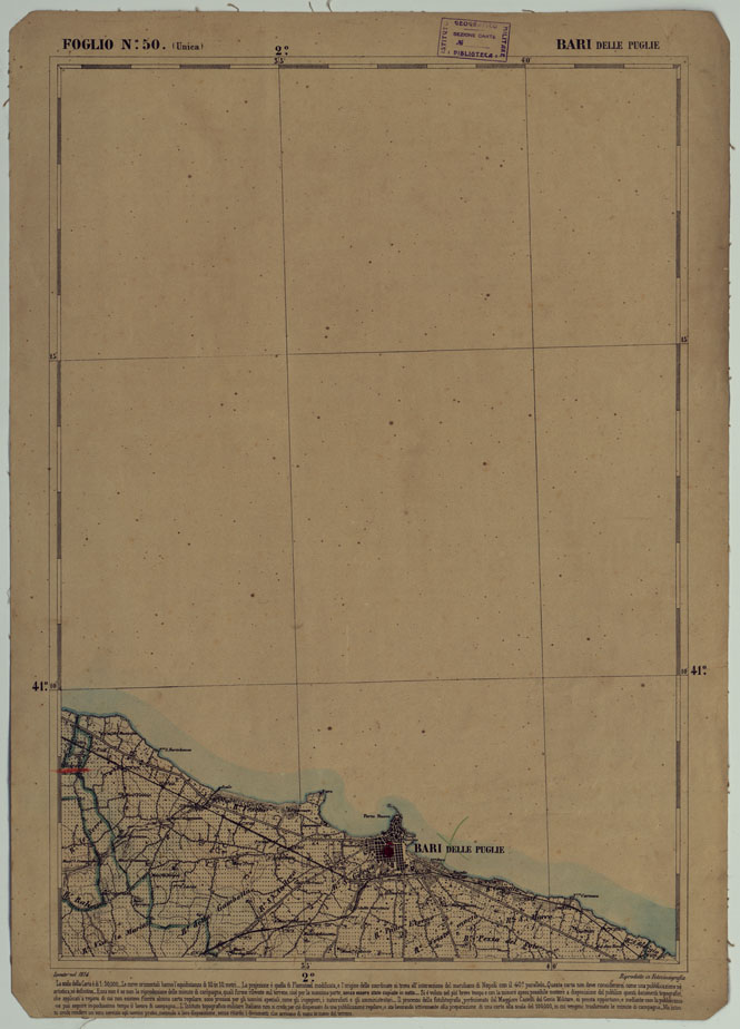 (N:17887) CARTA D'ITALIA - FOGLIO 50 BARI DELLE PUGLIE.
 (CA008588) Carte e stampe antiche: riproduzione a colori su carta (formato A2)