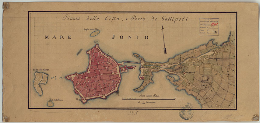 (N:9954) PIANTA DELLA CITTA' E PORTO DI GALLIPOLI - N. 34 (CA008763) Carte e stampe antiche: riproduzione a colori su carta (formato A2)