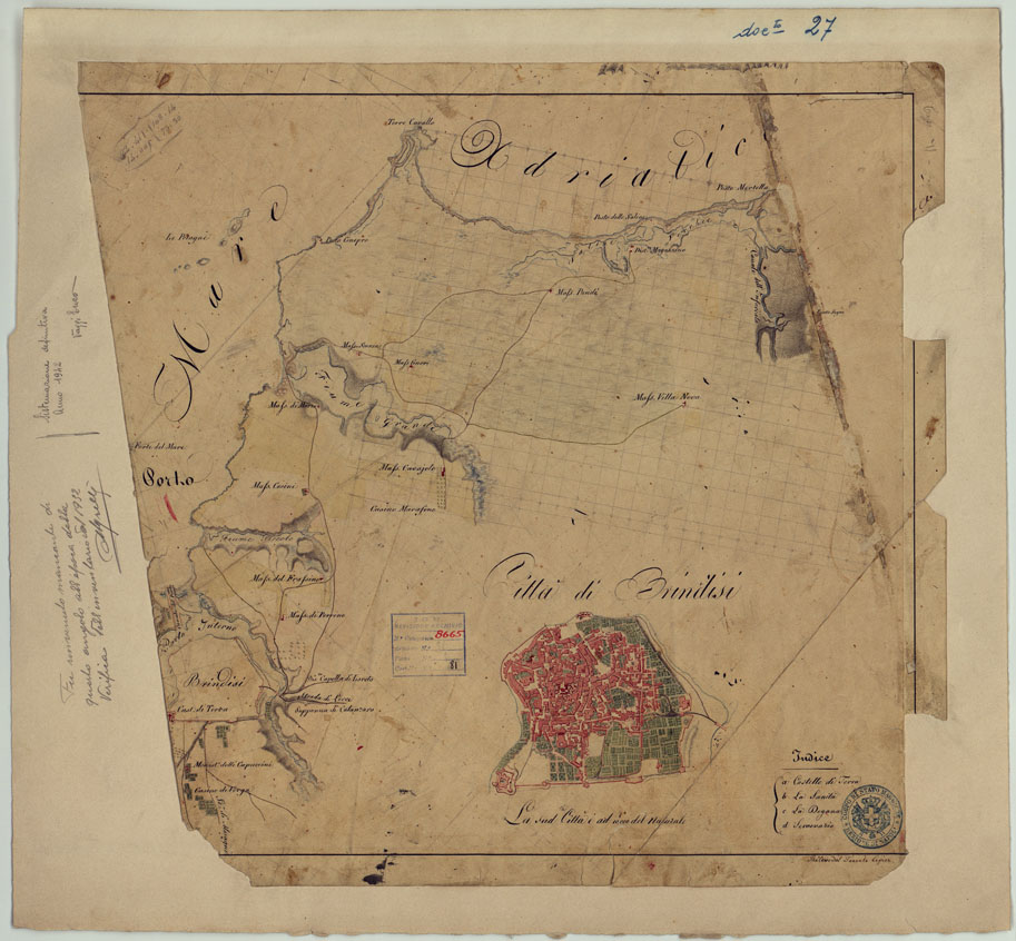 (N:447) CITTA' DI BRINDISI. (CA008764) Carte e stampe antiche: riproduzione a colori su carta (formato A2)