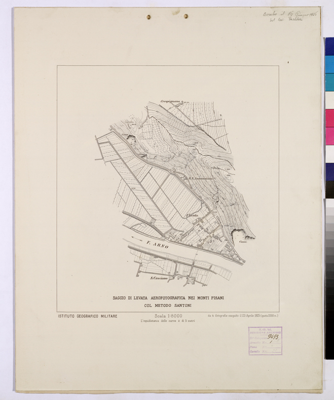 (N:26021) SAGGIO DI LEVATA AEREOFOGRAFICA NEI MONTI PISANI COL METODO SANTONI. (CA009222) Carte e stampe antiche: riproduzione a colori su carta (formato A2)