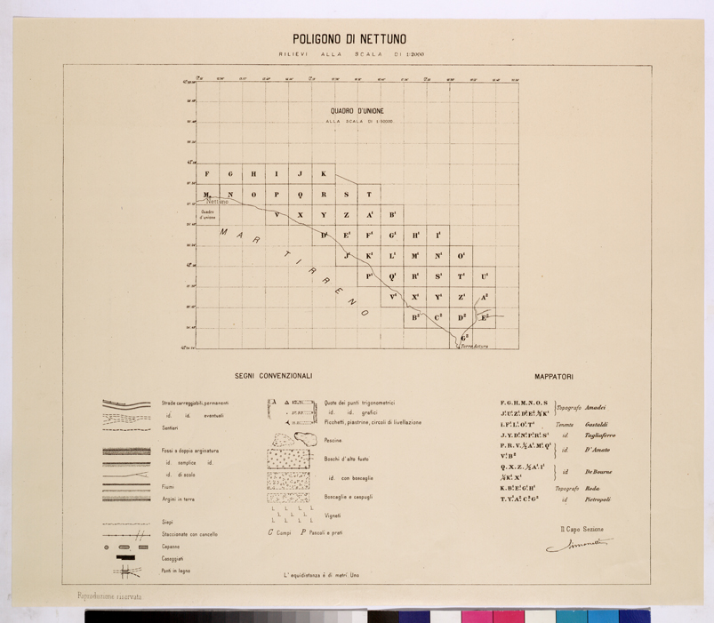 (N:26099) POLIGONO DI NETTUNO - QUADRO D'UNIONE. (CA009307) Carte e stampe antiche: riproduzione a colori su carta (formato A2)