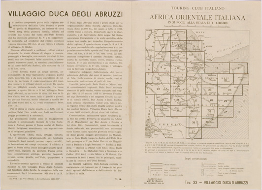 (N:28604) CARTA DELL'AFRICA ORIENTALE ITALIANA FOGLIO 33 VILLAGGIO DUCA DEGLI ABRUZZI (RETRO) (SE002405) Carte e stampe antiche: riproduzione a colori su carta (formato A3)