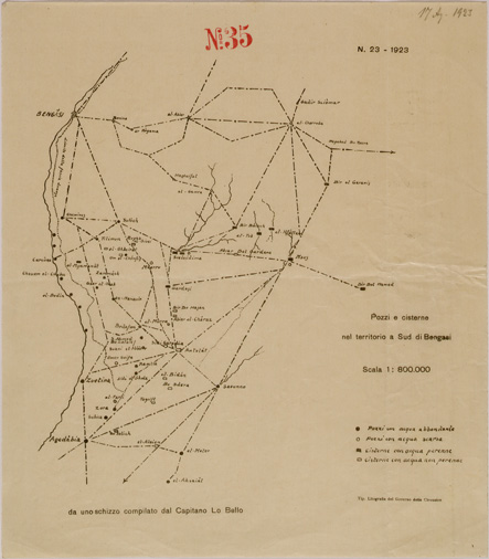 (N:30472) POZZI E CISTERNE A SUD DI BENGASI. (SE004500) Carte e stampe antiche: riproduzione a colori su carta (formato A3)