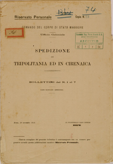 (N:30592) SPEDIZIONI IN TRIPOLITANIA ED IN CERENAICA - BOLLETTINI DA N. 1 A N. 7. (SE004608) Carte e stampe antiche: riproduzione a colori su carta (formato A3)