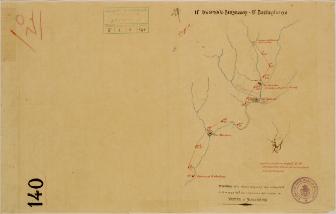 (N:30742) DA GAMBA A SCELEIDIMA 11 REGGIMENTO BERSAGLIERI 15 BATTAGLIONE. (SE004727) Carte e stampe antiche: riproduzione a colori su carta (formato A3)