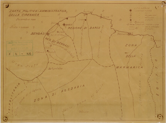 (N:30969) CARTA POLITICO AMMINISTRATIVO DELLA CIRENAICA. (SE004833) Carte e stampe antiche: riproduzione a colori su carta (formato A3)