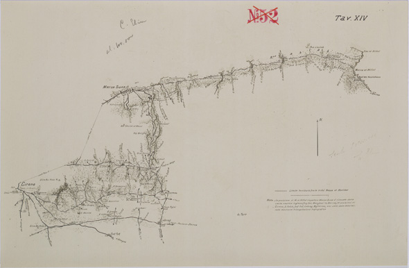 (N:31268) ITINERARI A SUD ED A EST DI CIRENE - TAVOLA XIV. (SE005295) Carte e stampe antiche: riproduzione a colori su carta (formato A3)