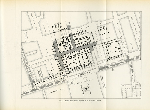 (N:35561) CARTA ARCHEOLOGICA DI ROMA SCHIZZO ALLEGATO AL LIBRETTO DELLA TAVOLA II PIANTA DELLE INSULAE AD EST DI PIAZZA COLONNA (SE008806) Carte e stampe antiche: riproduzione a colori su carta (formato A3)