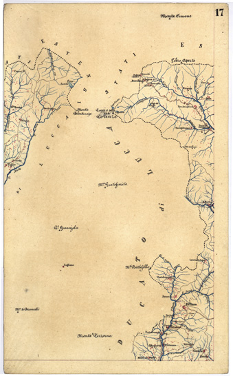 (N:5341) CARTA GEOMETRICA DELLA TOSCANA NELLA PROPORZIONE DI 1:100.000. COPIATA DALL'ORIGINALE COMPILATO DALL'ASTRONOMO P.DRE GIOVANNI INGHIRAMI - Foglio 17 - Massa e Cozzile (B0000013) Carte e stampe antiche: riproduzione a colori su carta (formato A3)