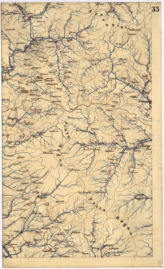 (N:5356) CARTA GEOMETRICA DELLA TOSCANA NELLA PROPORZIONE DI 1:100.000. COPIATA DALL'ORIGINALE COMPILATO DALL'ASTRONOMO P.DRE GIOVANNI INGHIRAMI - Foglio 33 - Pratovecchio (B0000026) Carte e stampe antiche: riproduzione a colori su carta (formato A3)