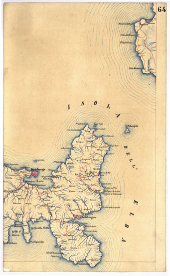 (N:5379) CARTA GEOMETRICA DELLA TOSCANA NELLA PROPORZIONE DI 1:100.000. COPIATA DALL'ORIGINALE COMPILATO DALL'ASTRONOMO P.DRE GIOVANNI INGHIRAMI - Foglio 64  - Isola d'Elba (B0000048) Carte e stampe antiche: riproduzione a colori su carta (formato A3)