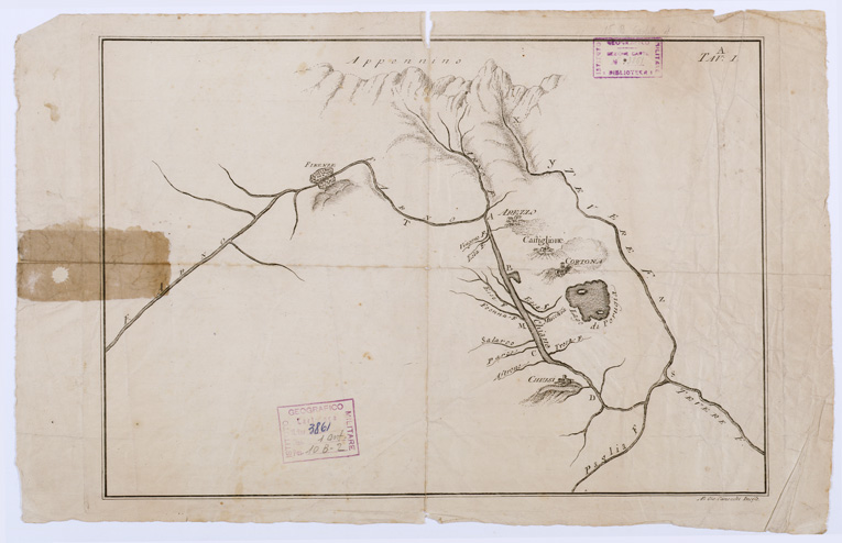 (N:1462) CARTA DEI CORSI SUPERIORI DEI FIUMI ARNO E TEVERE E DELLA CHIANA - Val di Chiana, Valdarno (B0000151) Carte e stampe antiche: riproduzione a colori su carta (formato A3)