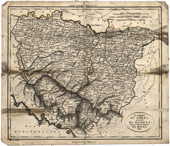 (N:10587) IL DUCATO DI PARMA, QUELLO DI MODENA ED IL PRINCIPATO DI MASSA MILANO PRESSO P. E G. VALLARDI (B0000359) Carte e stampe antiche: riproduzione a colori su carta (formato A3)