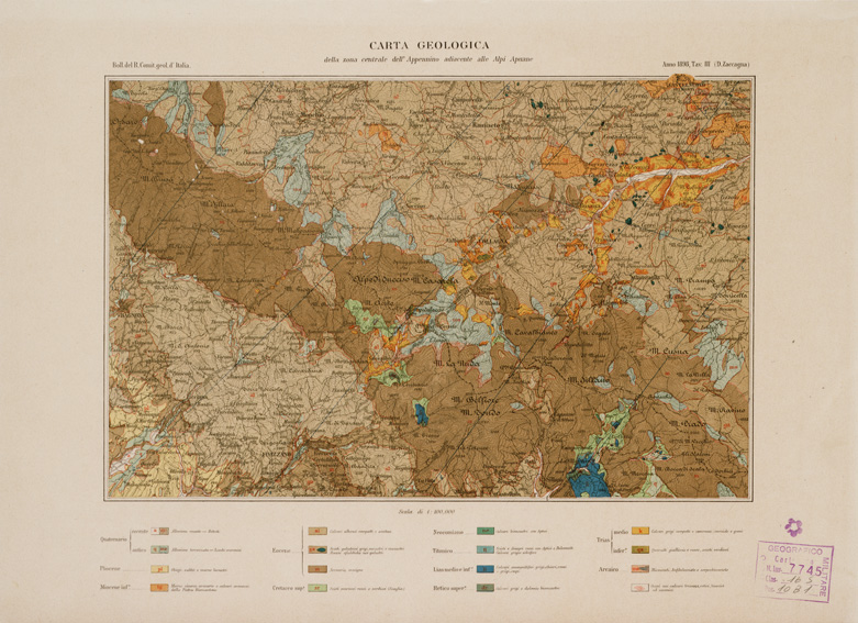 (N:5279) CARTA GEOLOGICA DELLA ZONA CENTRALE DELL'APPENNINO ADIACENTE ALLE ALPI APUANE (B0000748) Carte e stampe antiche: riproduzione a colori su carta (formato A3)