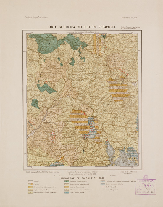 (N:5051) CARTA GEOLOGICA DEI SOFFIONI BORACIFERI (B0000753) Carte e stampe antiche: riproduzione a colori su carta (formato A3)