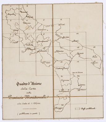 (N:3569) CARTA DELLE PROVINCE NAPOLITANE IN FOGLI 25 FOTOINCISA COL PROCEDIMENTO DEL GENERALE AVET... - Quadro d'Unione (B0001306) Carte e stampe antiche: riproduzione a colori su carta (formato A3)