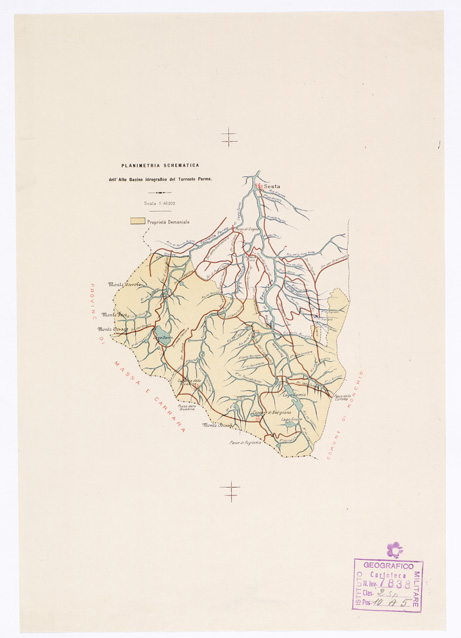 (N:14108) PLANIMETRIA SCHEMATICA DELL'ALTO BACINO IDROGRAFICO DEL TORRENTE PARMA (B0002136) Carte e stampe antiche: riproduzione a colori su carta (formato A3)