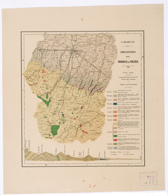 (N:5268) CARTA GEOLOGICA DELLA PROVINCIA DI PIACENZA (B0002220) Carte e stampe antiche: riproduzione a colori su carta (formato A3)