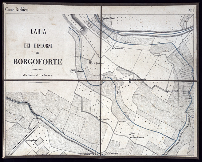 (N:1515) CARTA DEI DINTORNI DI BORGOFORTE - Foglio 1 - Corte Barbieri (B0003092) Carte e stampe antiche: riproduzione a colori su carta (formato A3)