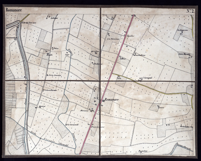 (N:1516) CARTA DEI DINTORNI DI BORGOFORTE - Foglio 2 - Romanore (B0003093) Carte e stampe antiche: riproduzione a colori su carta (formato A3)