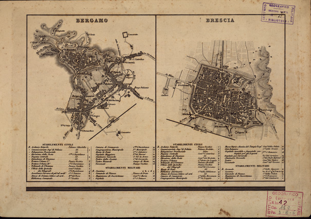 (N:868) CARTA COROGRAFICA ITINERARIA E STATISTICA DEL REGNO LOMBARDO-VENETO... - B 7 Bergamo-Brescia (B0003384) Carte e stampe antiche: riproduzione a colori su carta (formato A3)