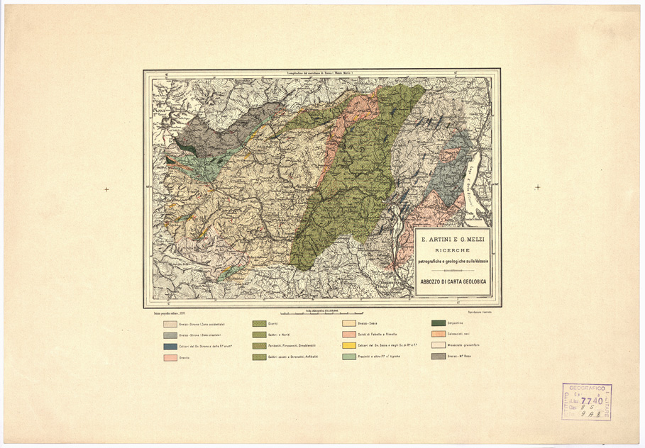 (N:15204) RICERCHE PETROGRAFICHE E GEOLOGICHE SULLA VALSESIA ABBOZZO DI CARTA GEOLOGICA (B0004437) Carte e stampe antiche: riproduzione a colori su carta (formato A3)