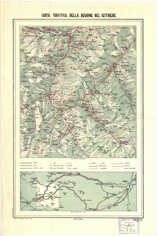 (N:8317) CARTA TURISTICA DELLA REGIONE DEL SESTRIERE (B0004630) Carte e stampe antiche: riproduzione a colori su carta (formato A3)