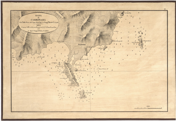 (N:5433) CARTA IDROGRAFICA DELLA SARDEGNA... - Foglio 4 - Rada di Carbonara (B0004789) Carte e stampe antiche: riproduzione a colori su carta (formato A3)