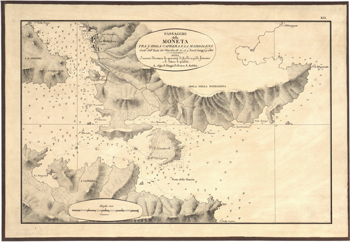 (N:5421) CARTA IDROGRAFICA DELLA SARDEGNA... - Foglio 12 - Passaggio della Moneta tra l'isola Caprera e la Maddalena (B0004793) Carte e stampe antiche: riproduzione a colori su carta (formato A3)