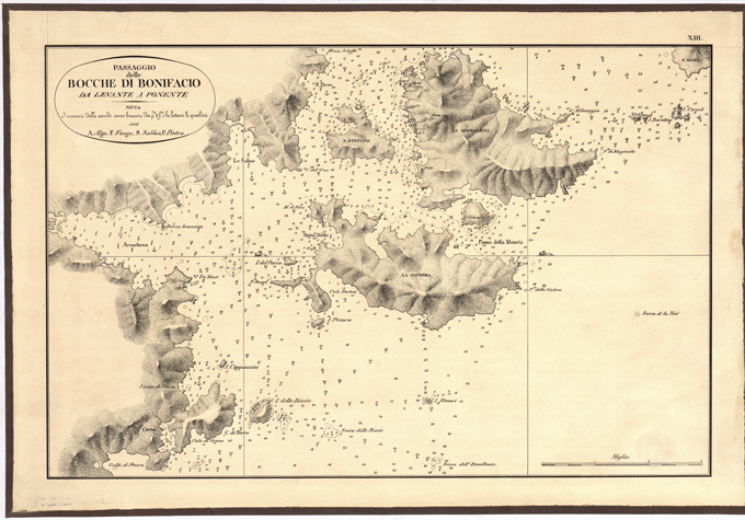 (N:5422) CARTA IDROGRAFICA DELLA SARDEGNA... - Foglio 13 - Passaggio delle Bocche di Bonifacio da levante a ponente (B0004794) Carte e stampe antiche: riproduzione a colori su carta (formato A3)