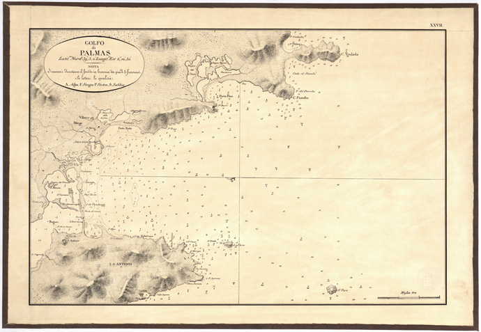 (N:5417) CARTA IDROGRAFICA DELLA SARDEGNA... - Foglio 27 - Golfo di Palmas (B0004804) Carte e stampe antiche: riproduzione a colori su carta (formato A3)