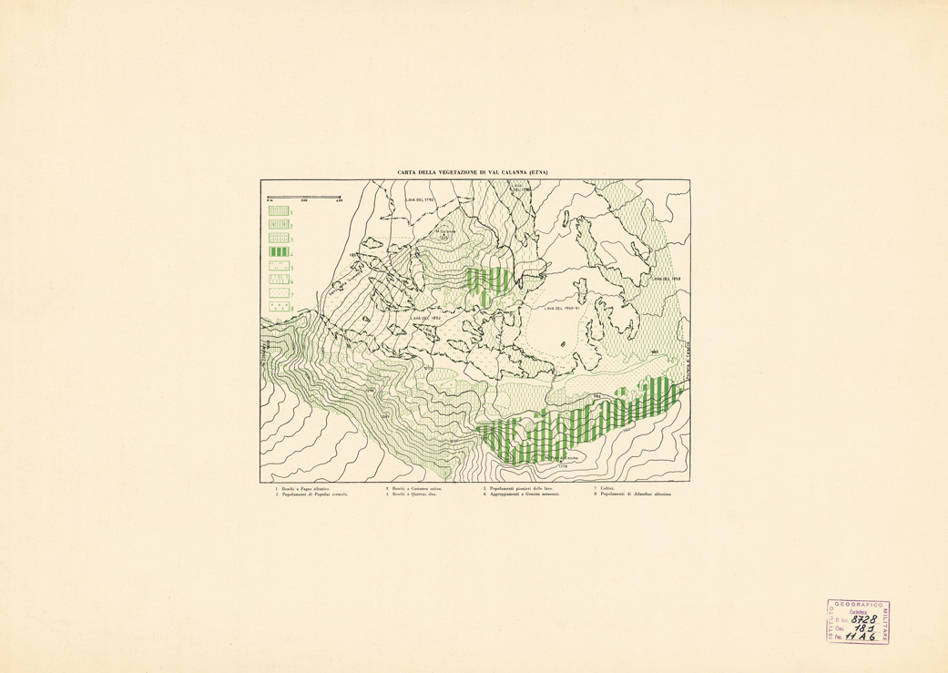 (N:3744) CARTA DELLA VEGETAZIONE DI VAL CALANNA - ETNA (B0005056) Carte e stampe antiche: riproduzione a colori su carta (formato A3)