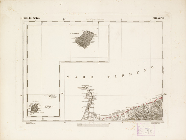 (N:2655) CARTA DELL'ISOLA DI SICILIA - Foglio 125 - Milazzo (B0005114) Carte e stampe antiche: riproduzione a colori su carta (formato A3)